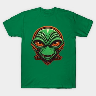 Green Alien Orange Eyes Neon Retro Halloween T-Shirt